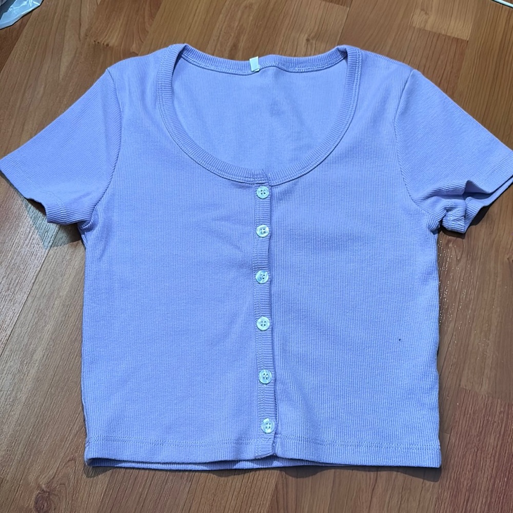 pastel purple button down front shirt